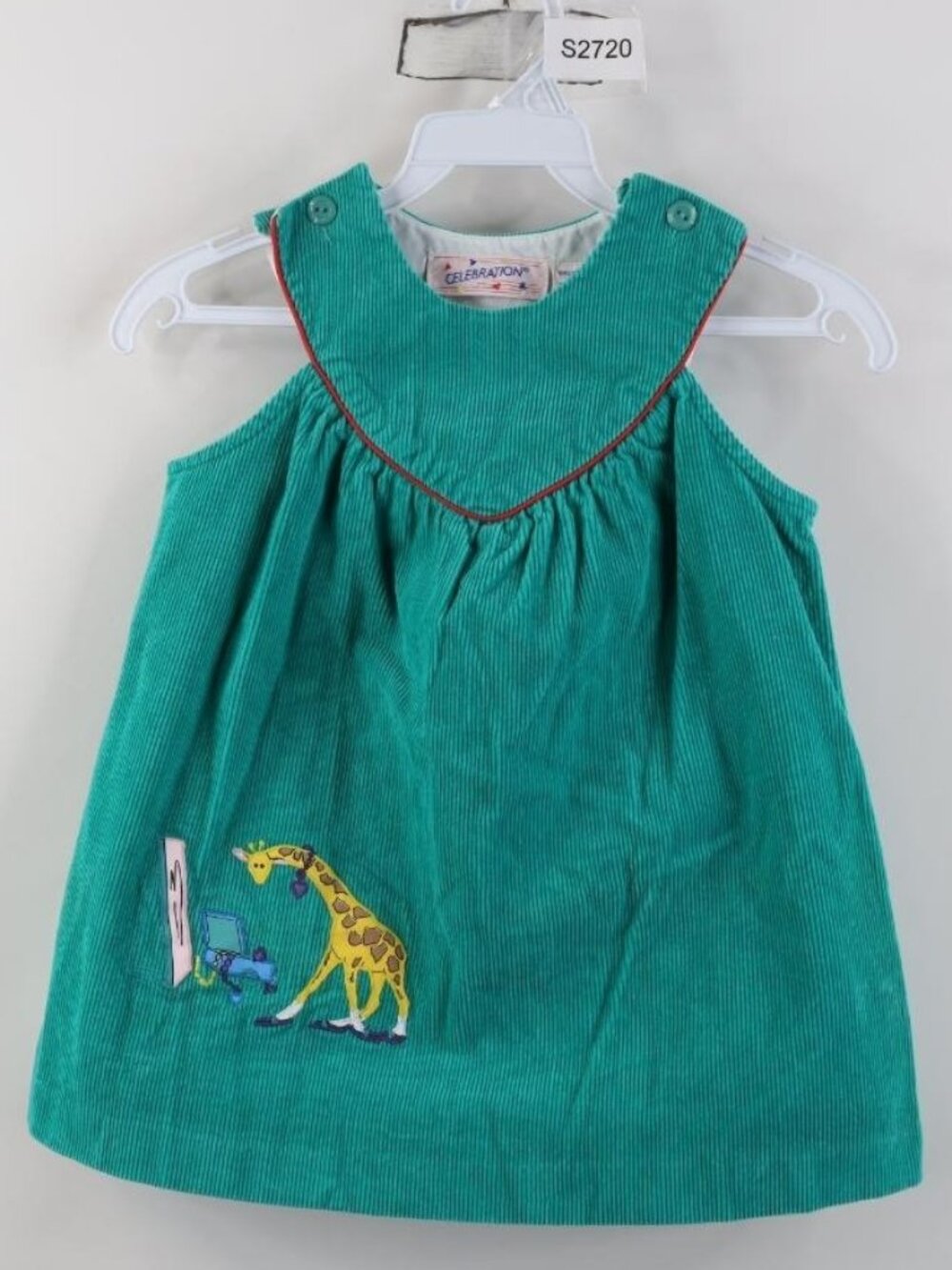 Vintage 90s Girls Toddler Size 4T Dress Up Giraffe Animal Corduroy Dress Teal